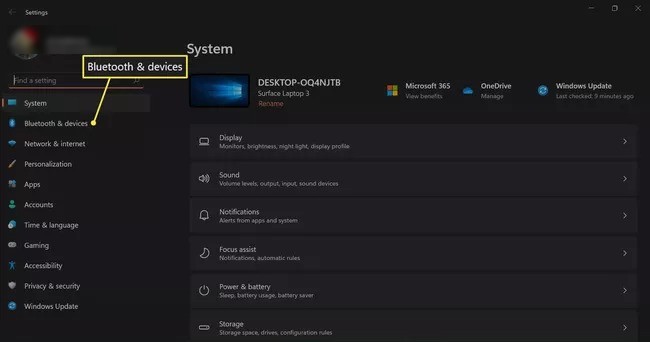 Cliquer sur Bluetooth et appareils