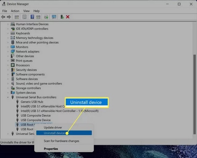 Cliquer sur Désinstaller le périphérique