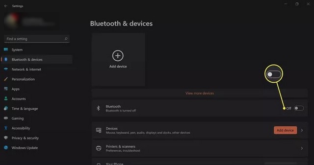 Cliquer sur la bascule Bluetooth