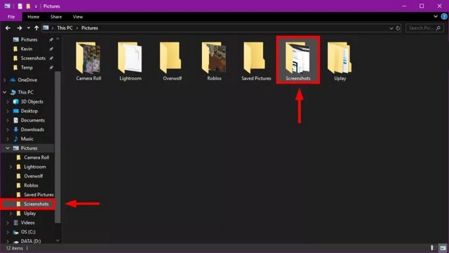 Cliquez sur le dossier Captures écran