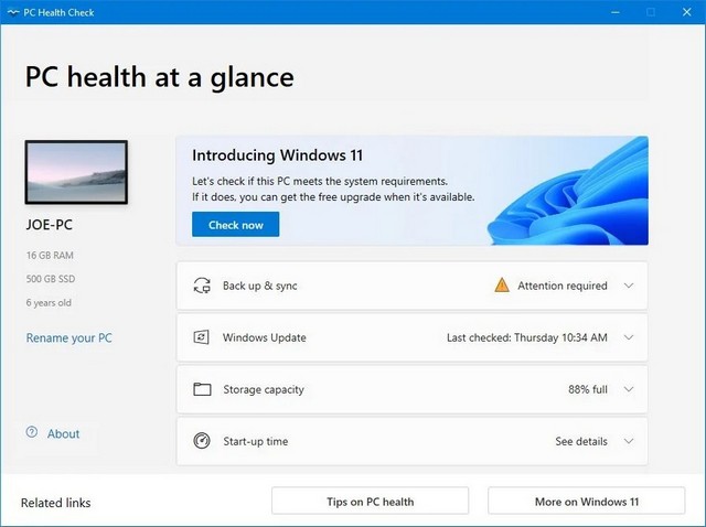 utiliser l'application PC Health Check
