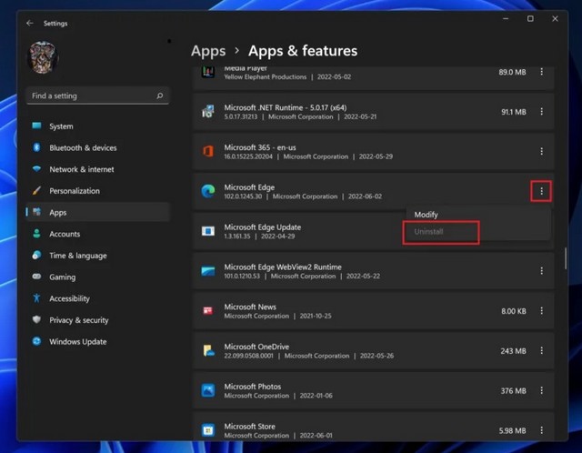 Désinstaller Microsoft Edge