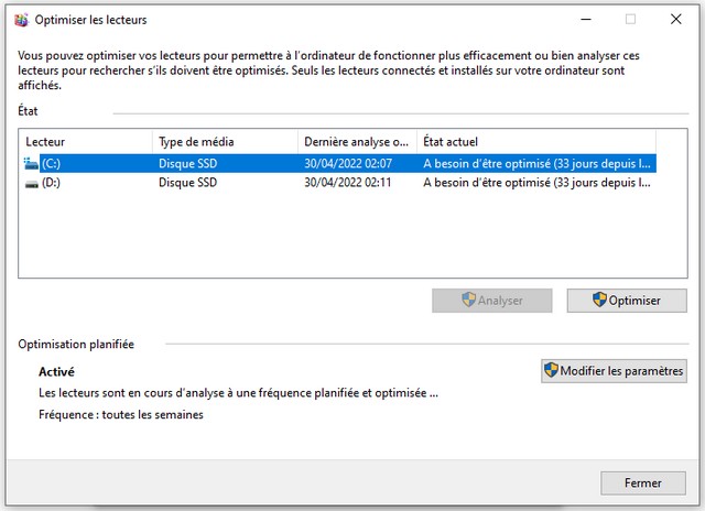 Sélectionner le lecteur que vous souhaitez optimiser