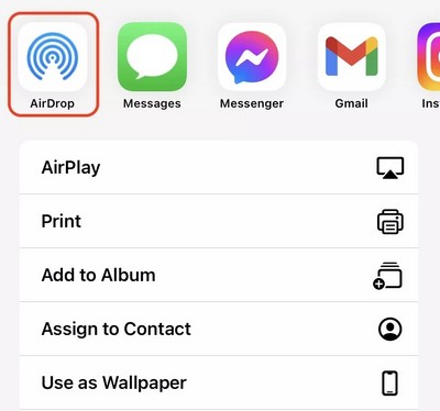 Appuyer sur Airdrop