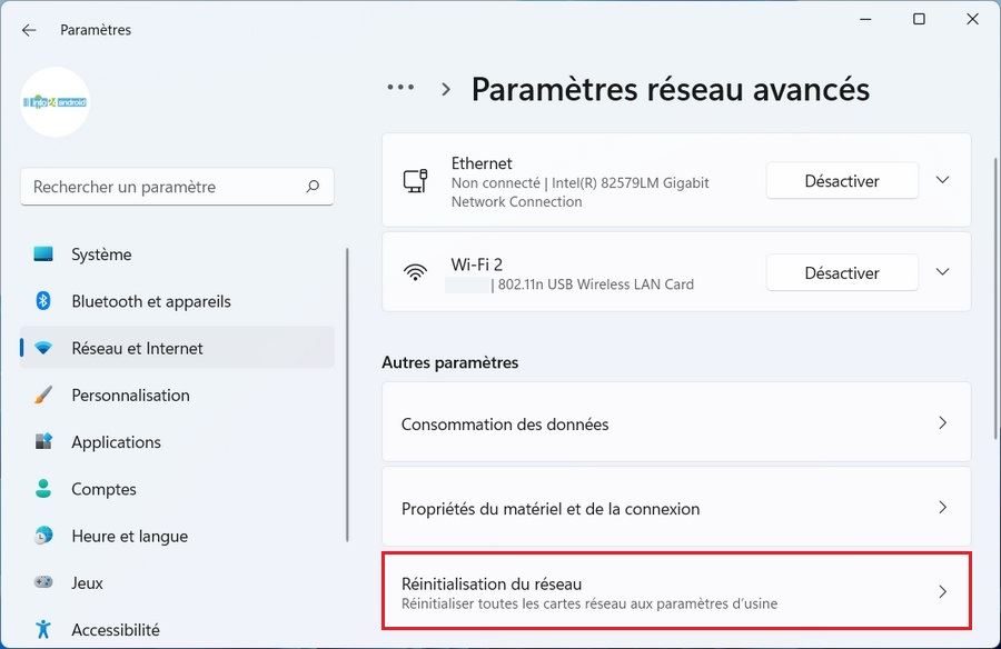 Paramètres réseau avancés