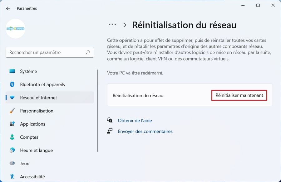 Réinitialiser les paramètres réseau sous Windows 11