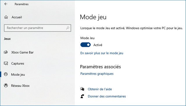 Activer le mode jeu