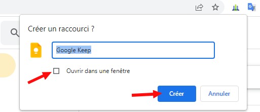 Créer un raccourci Google Keep