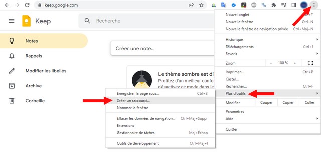 installer Google Keep en utilisant le navigateur Chrome