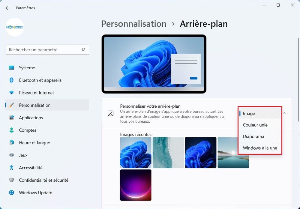 Changer l'arrière-plan du bureau dans Windows 11