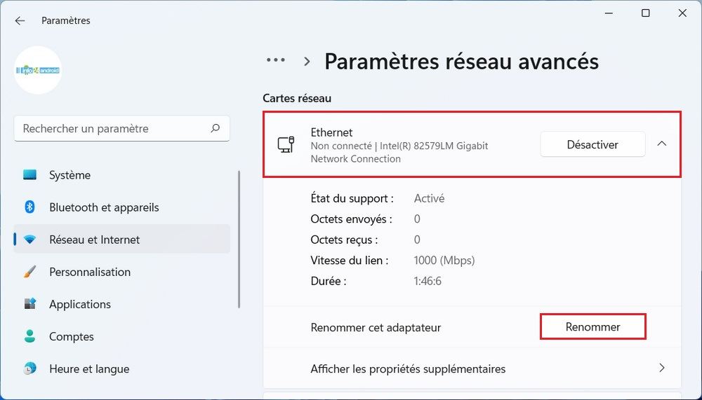 Paramètres réseau avancés