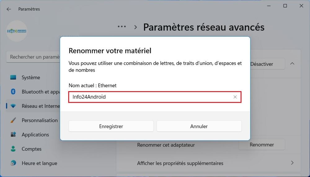 Renommer une carte réseau sous Windows 11