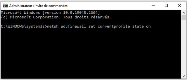 Activer le pare-feu à partir de l'invite de commande