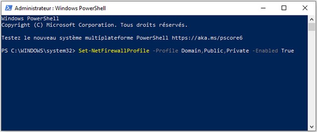 Activer le pare-feu depuis PowerShell