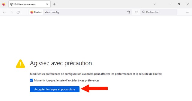 Cliquez sur le bouton J'accepte le risque