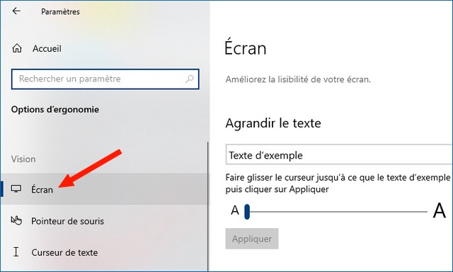 la section Écran