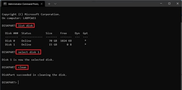 DiskPart nettoyer USB