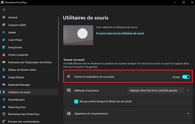 Activer la localisation de ma souris