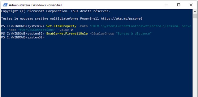 Activer le bureau à distance depuis PowerShell