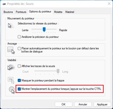Trouver rapidement le pointeur de la souris