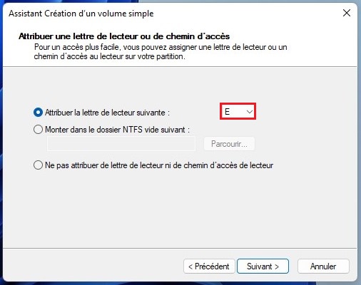Attribuer la lettre de lecteur suivante
