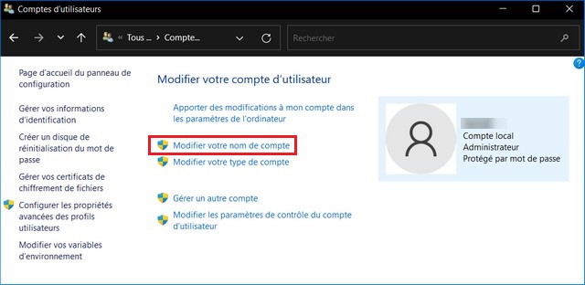 Modifier votre nom de compte