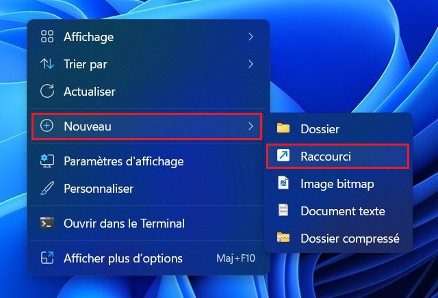 Nouveau menu contextuel dans le bureau Windows 11