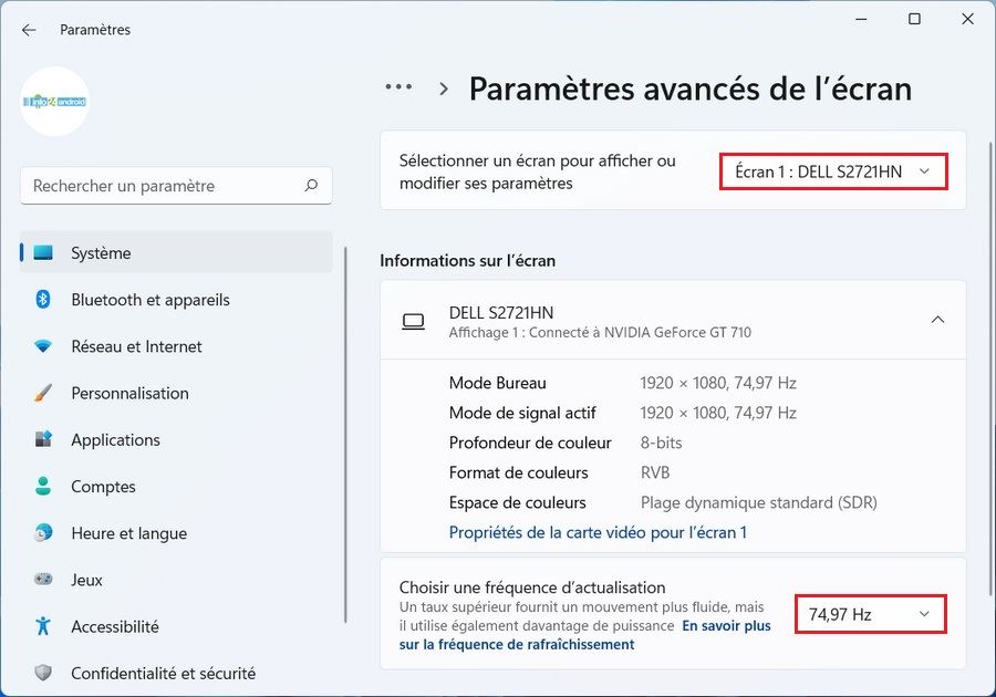 Changer le taux de rafraîchissement de votre écran