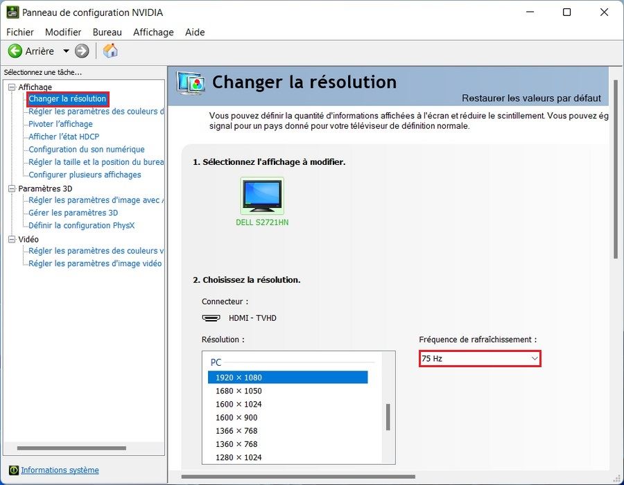 Modifier le taux de rafraîchissement