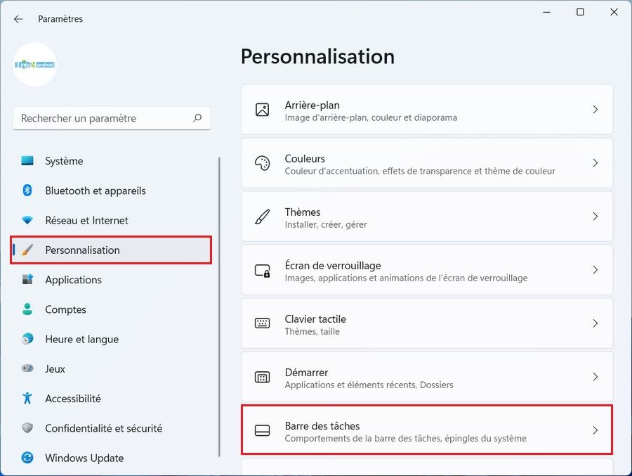 Personnalisation Windows 11