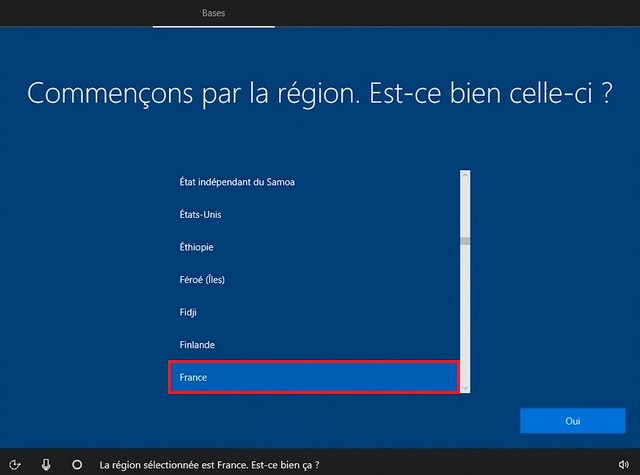 Sélectionnez le paramètre de votre région