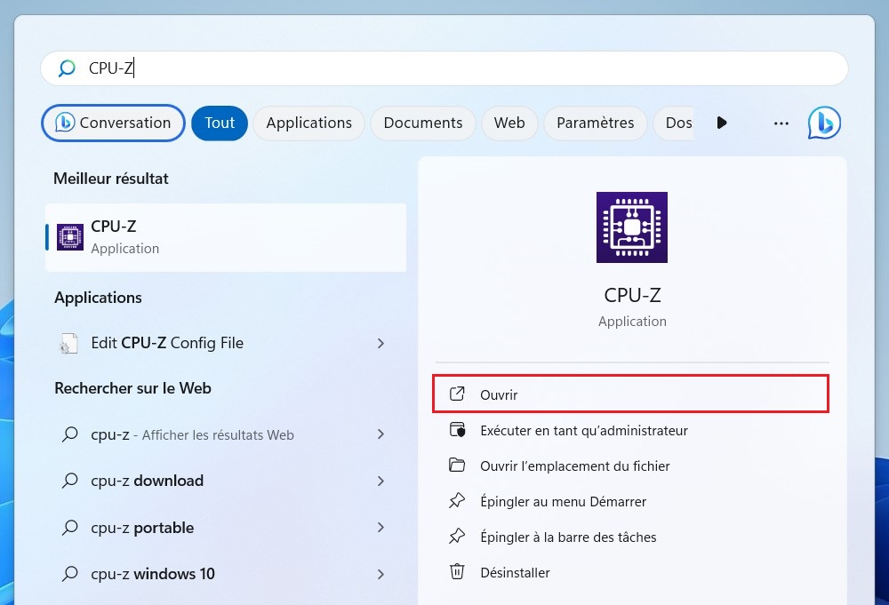 Ouvrez CPU-Z
