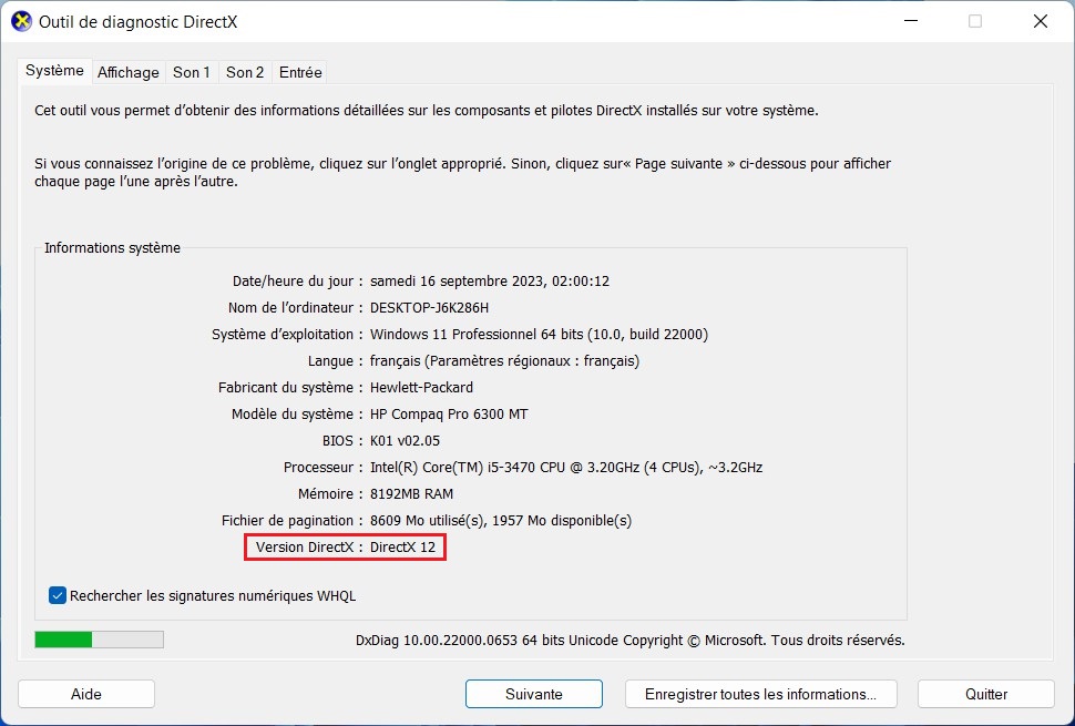 Vérifier votre version actuelle de DirectX