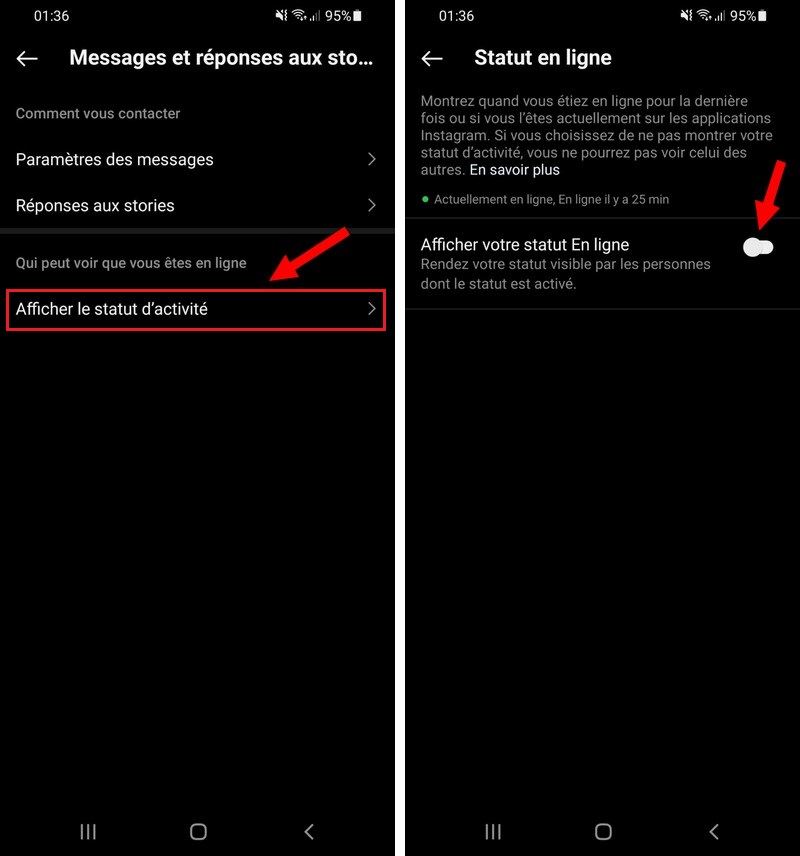 Désactiver le statut en ligne sur l'application Instagram