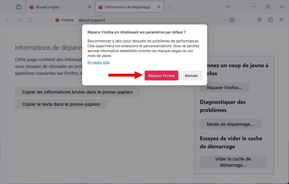 Réparer Firefox