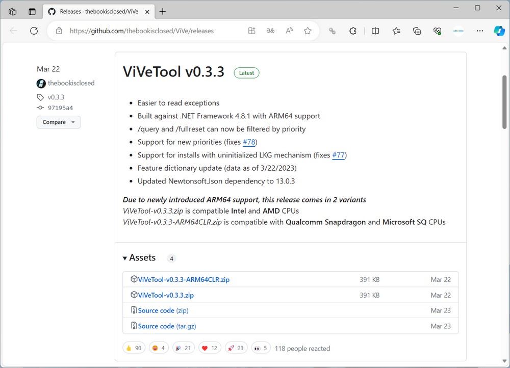 Téléchargez la dernière version de ViveTool