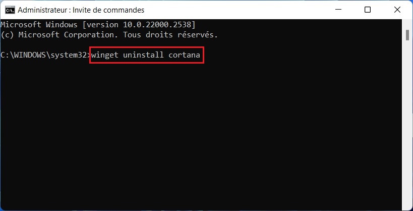 Supprimer Cortana avec la commande winget