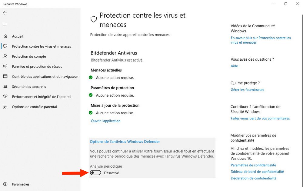 Désactiver l'analyse périodique sous Windows 10