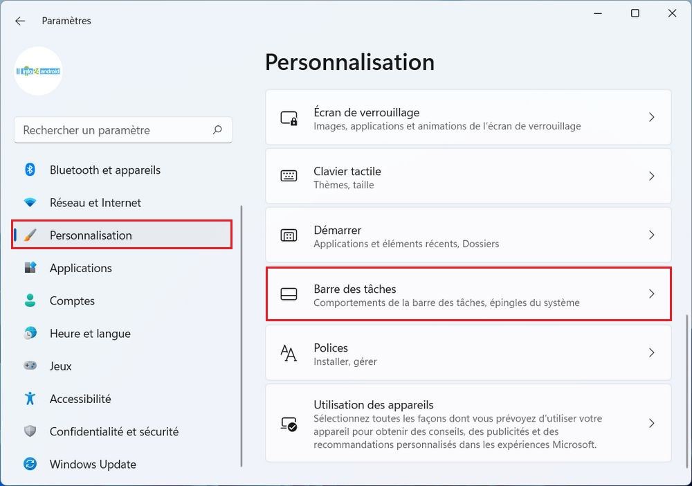 Personnalisation Windows 11