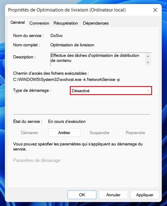 Désactiver l'optimisation de la distribution à partir des services Windows