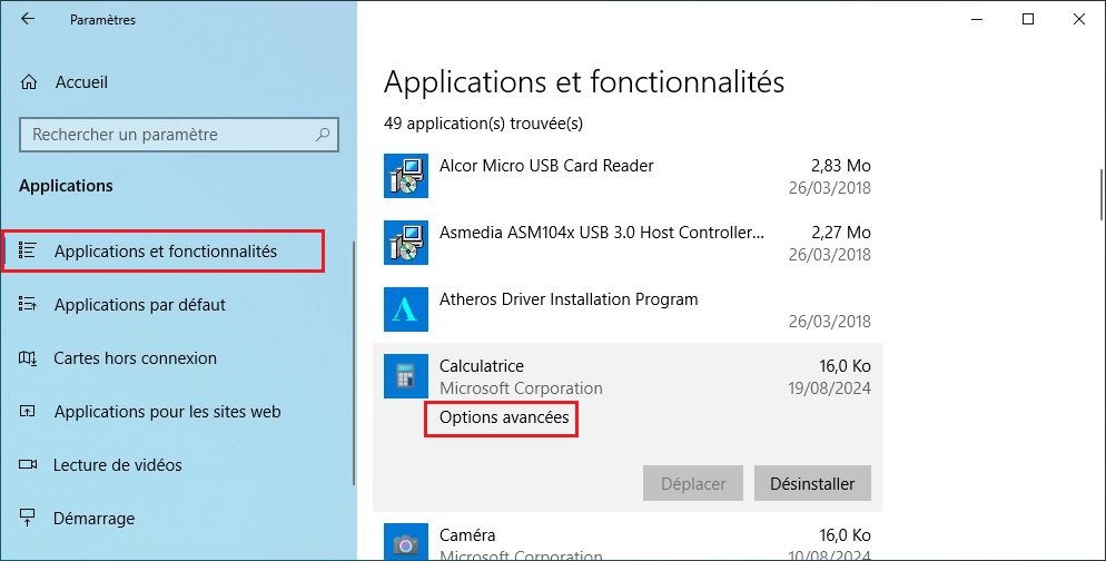 Applications et fonctionnalités