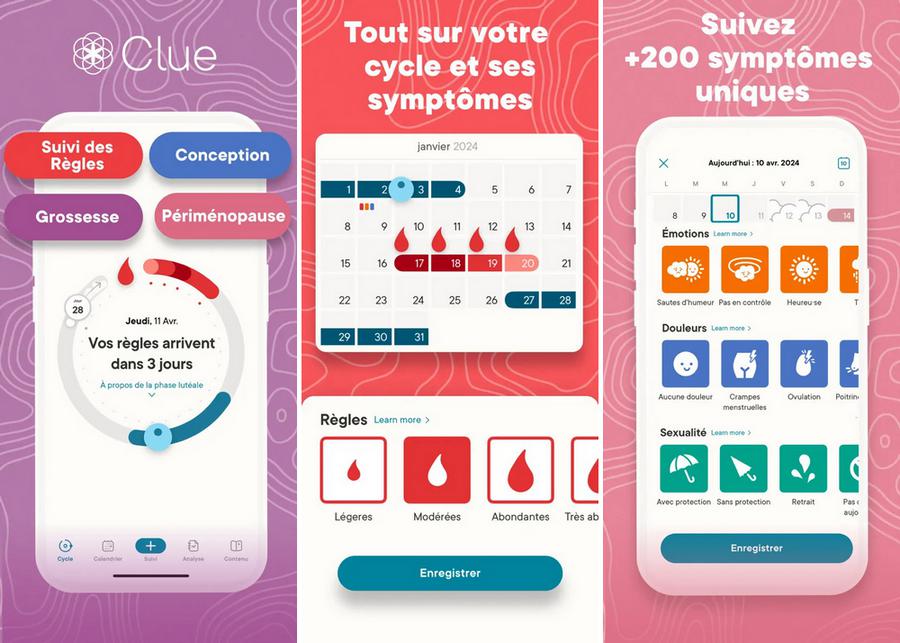 Clue - application pour suivre son cycle menstruel