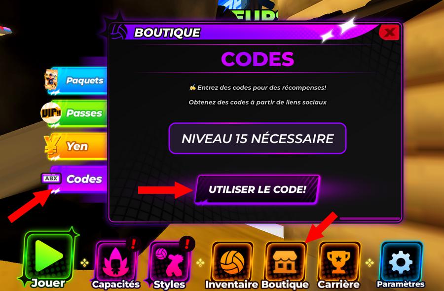 Comment utiliser les codes dans Volleyball Legends