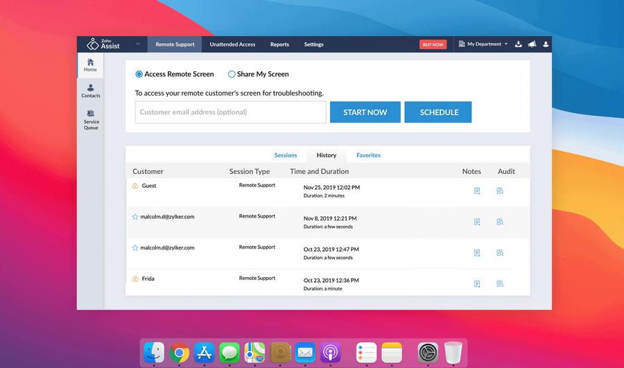 Zoho Assist - logiciel de bureau à distance pour Mac