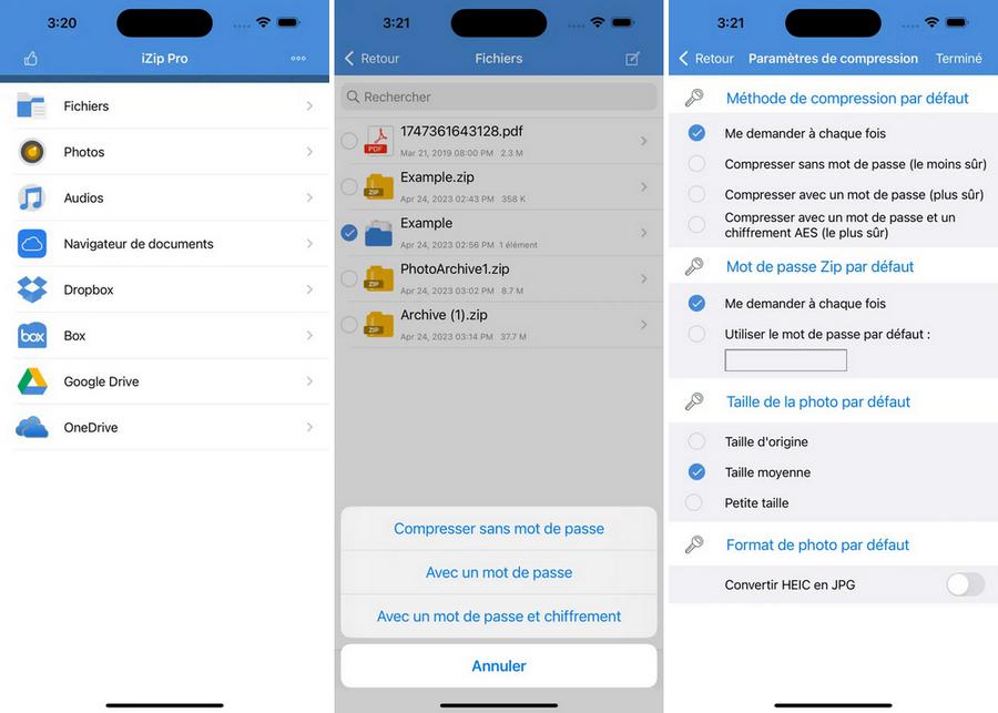iZip - application de compression de fichiers